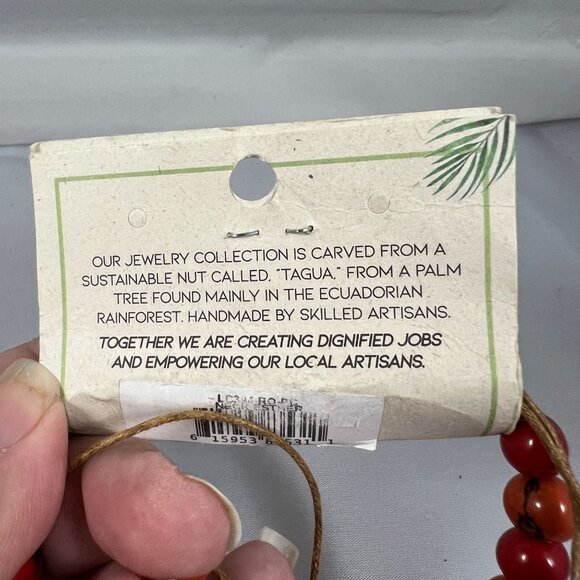 Handcrafted Tagua Nut Statement Necklace With Adjustable Cord Red & Orange Tones - Picture 4 of 5